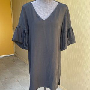 Geren Ford 100% Silk Black Puff Bell Sleeve Mini Dress Medium